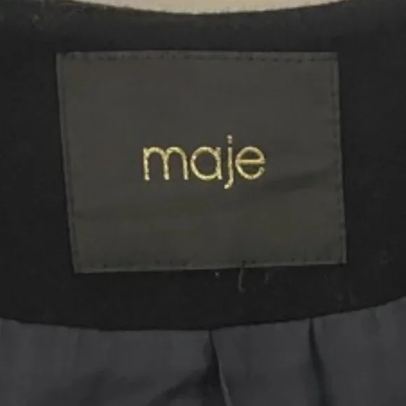 Maje XS Black Plum Contrast Front Snap Wool Cashmere Blazer - Picture 5 of 7